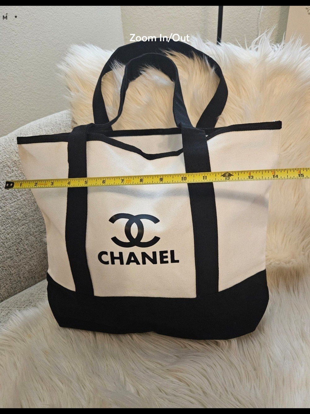 White and Black Canvas Tote with Pouch - Picture 8 of 10